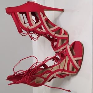 Aldo Red/Pink Wrap up heels